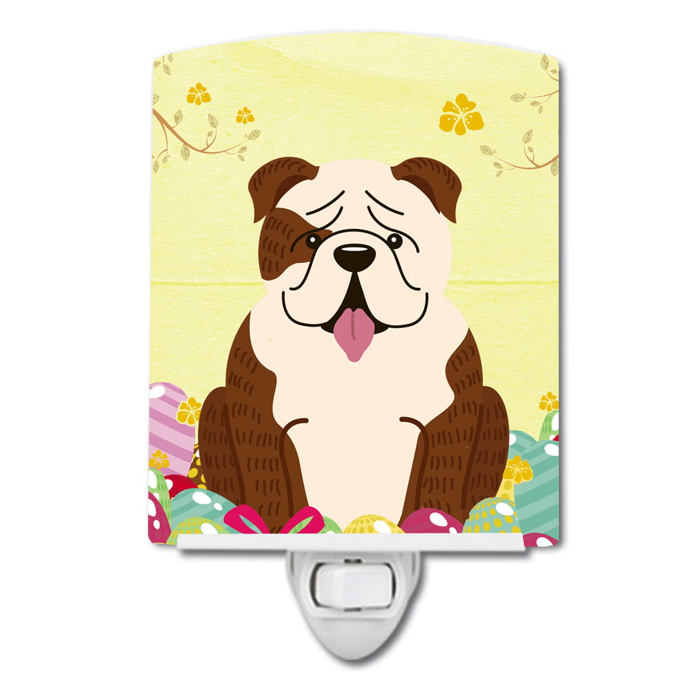 Easter Eggs English Bulldog Brindle White Ceramic Night Light