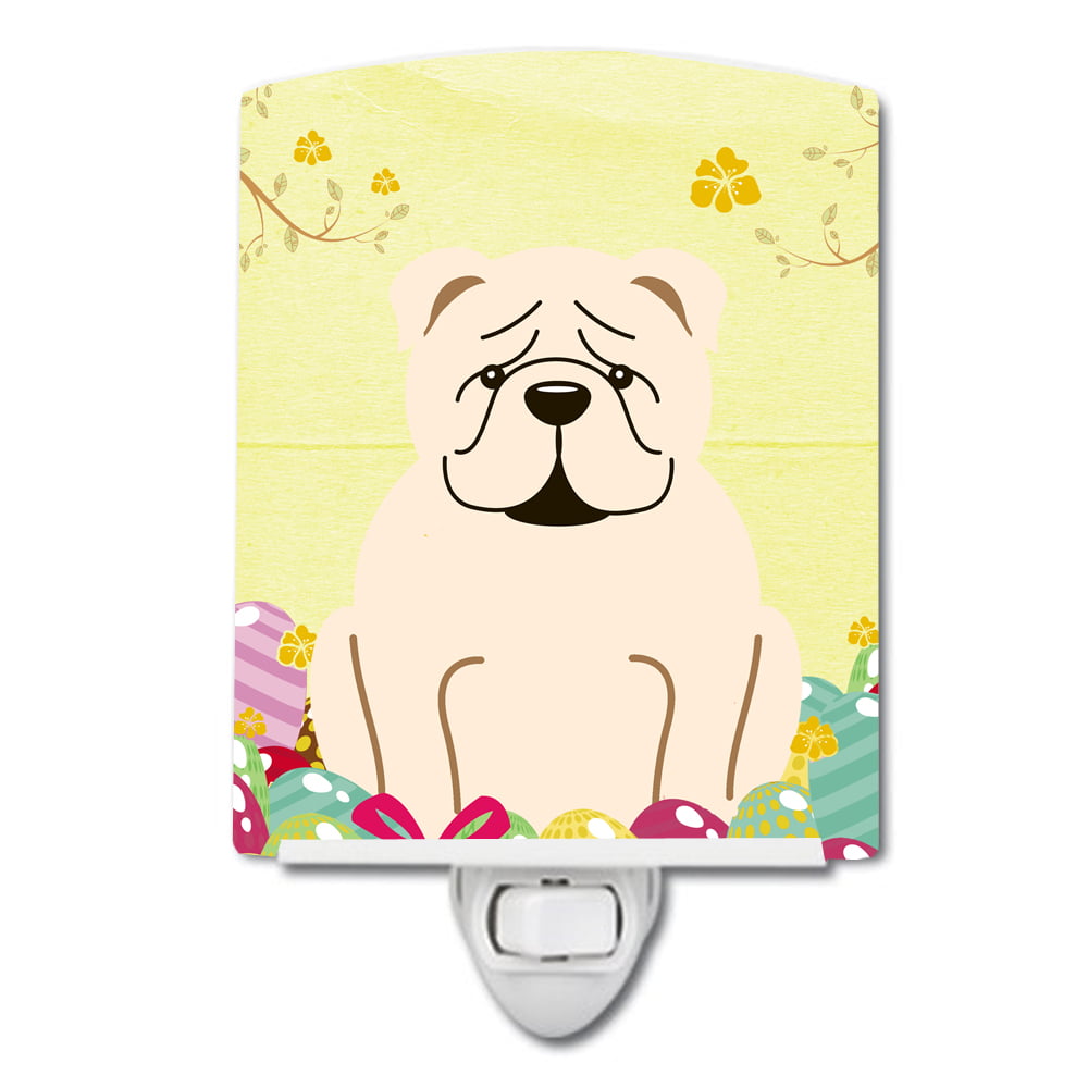 BB6123CNL Easter Eggs English Bulldog White Ceramic Night Light