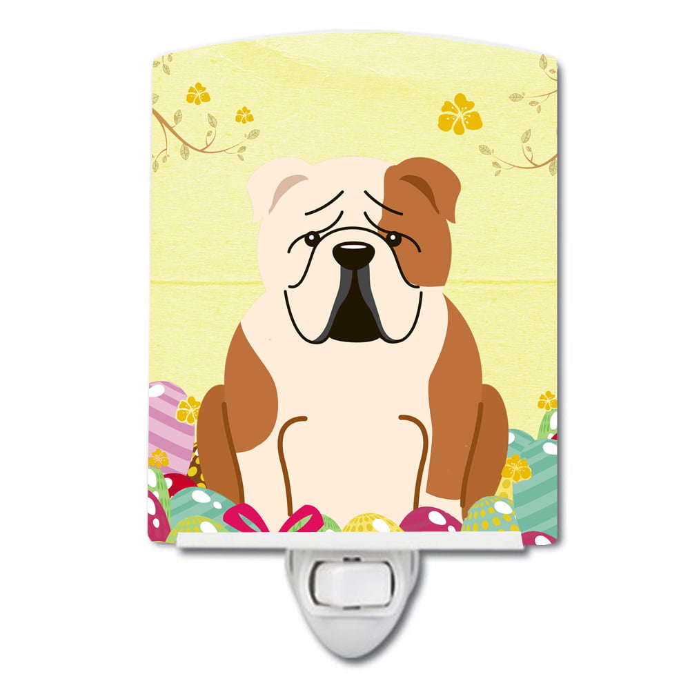 Easter Eggs English Bulldog Fawn White Ceramic Night Light