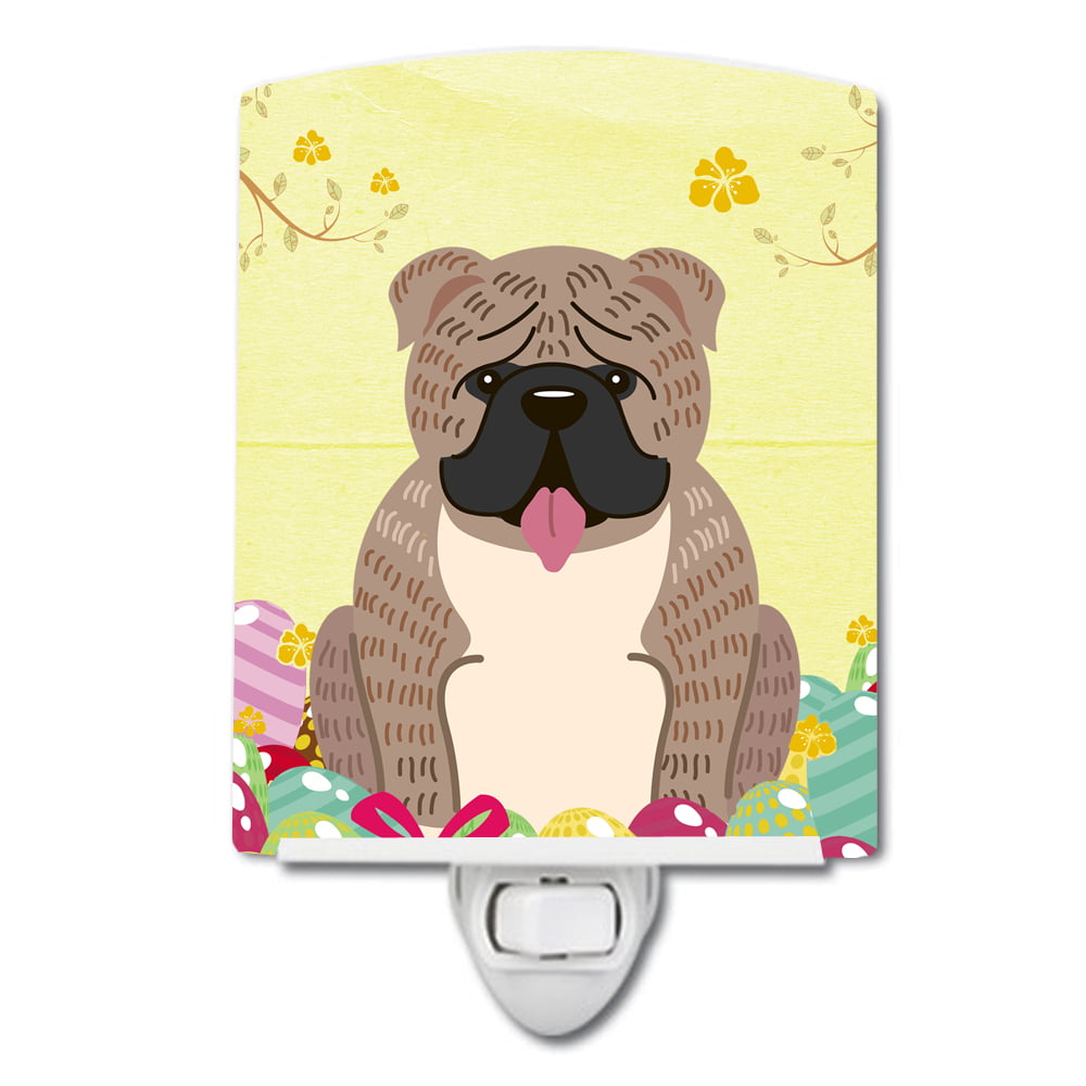 BB6126CNL Easter Eggs English Bulldog Grey Brindle Ceramic Night Light