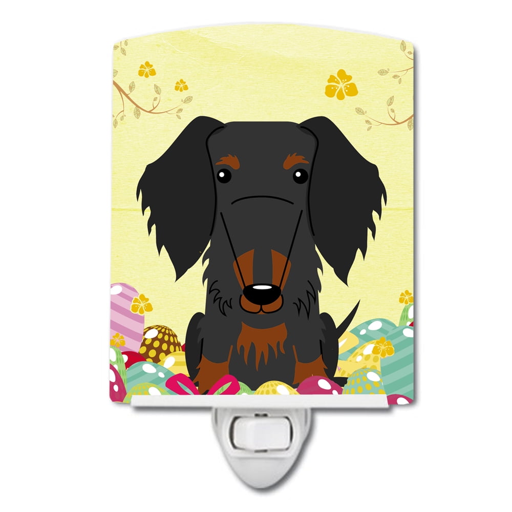 BB6127CNL Easter Eggs Wire Haired Dachshund Black Tan Ceramic Night Light