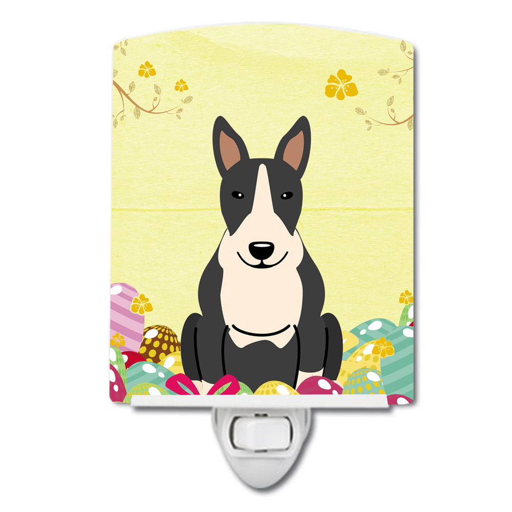 BB6133CNL Easter Eggs Bull Terrier Black White Ceramic Night Light