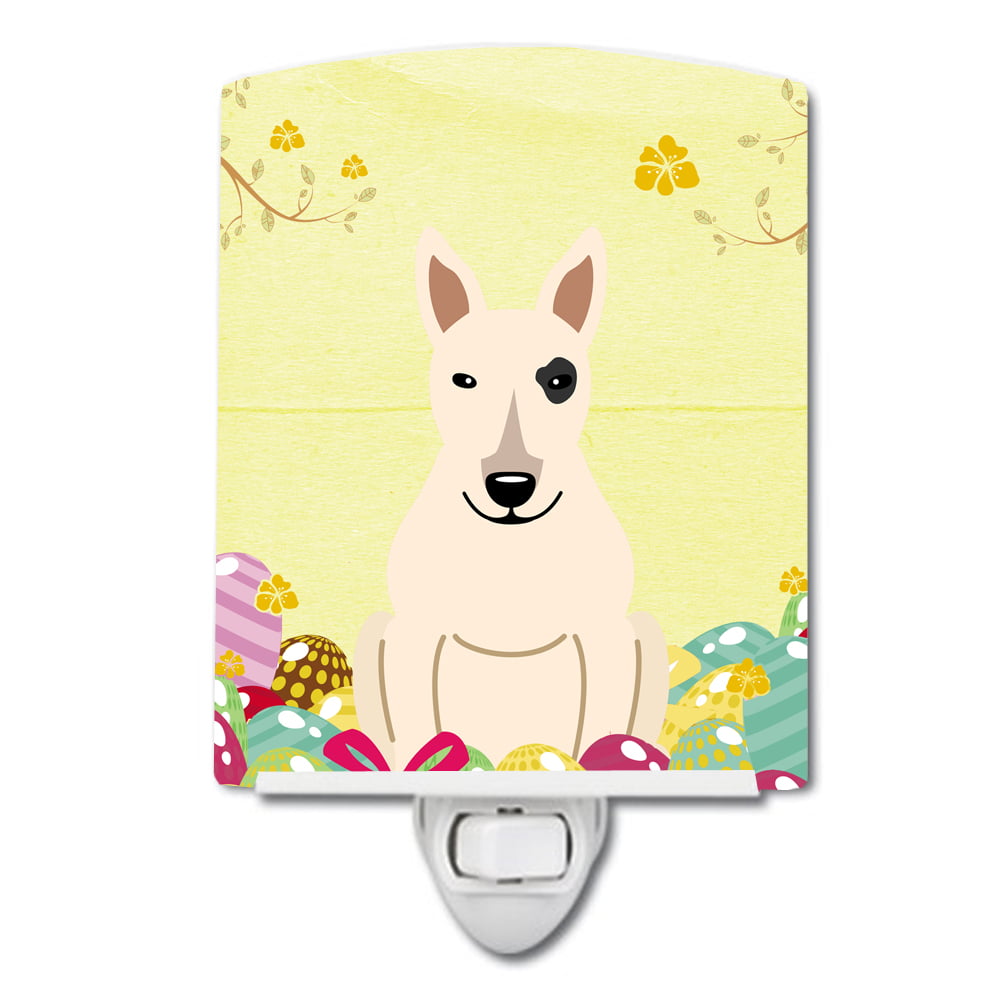 BB6138CNL Easter Eggs Bull Terrier White Ceramic Night Light