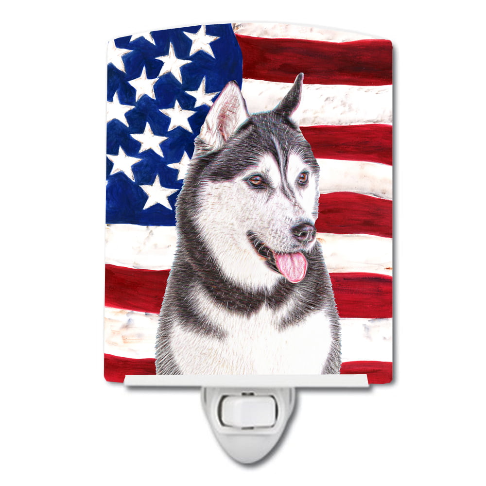USA American Flag with Alaskan Malamute Ceramic Night Light