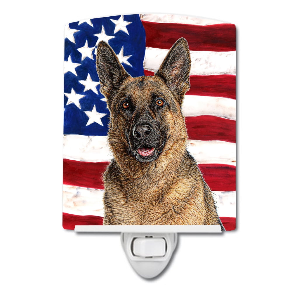 USA American Flag with German Shepherd Ceramic Night Light