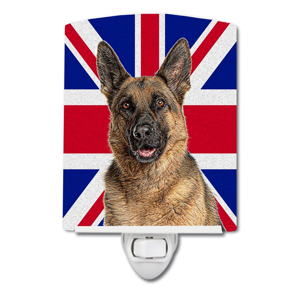German Shepherd with English Union Jack British Flag Ceramic Night Light