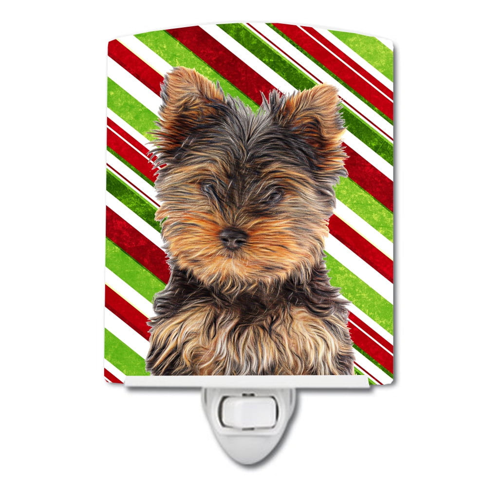 Candy Cane Holiday Christmas Yorkie Puppy & Yorkshire Terrier Ceramic Night Light