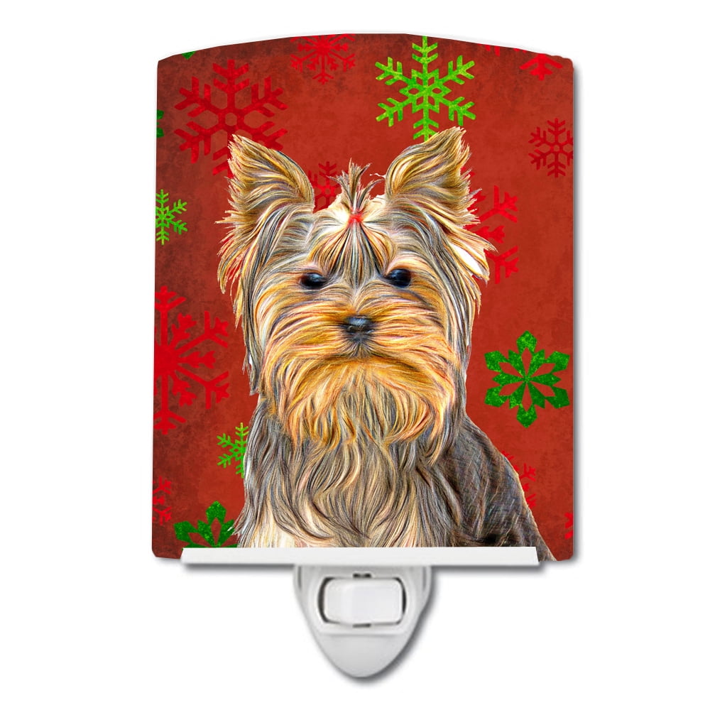 Red Snowflakes Holiday Christmas Yorkie & Yorkshire Terrier Ceramic Night Light