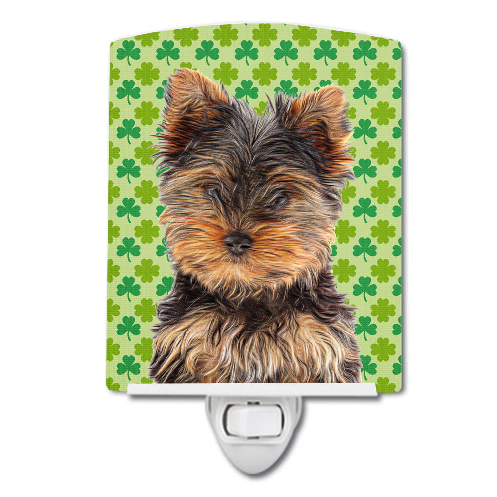 St. Patricks Day Shamrock Yorkie Puppy & Yorkshire Terrier Ceramic Night Light