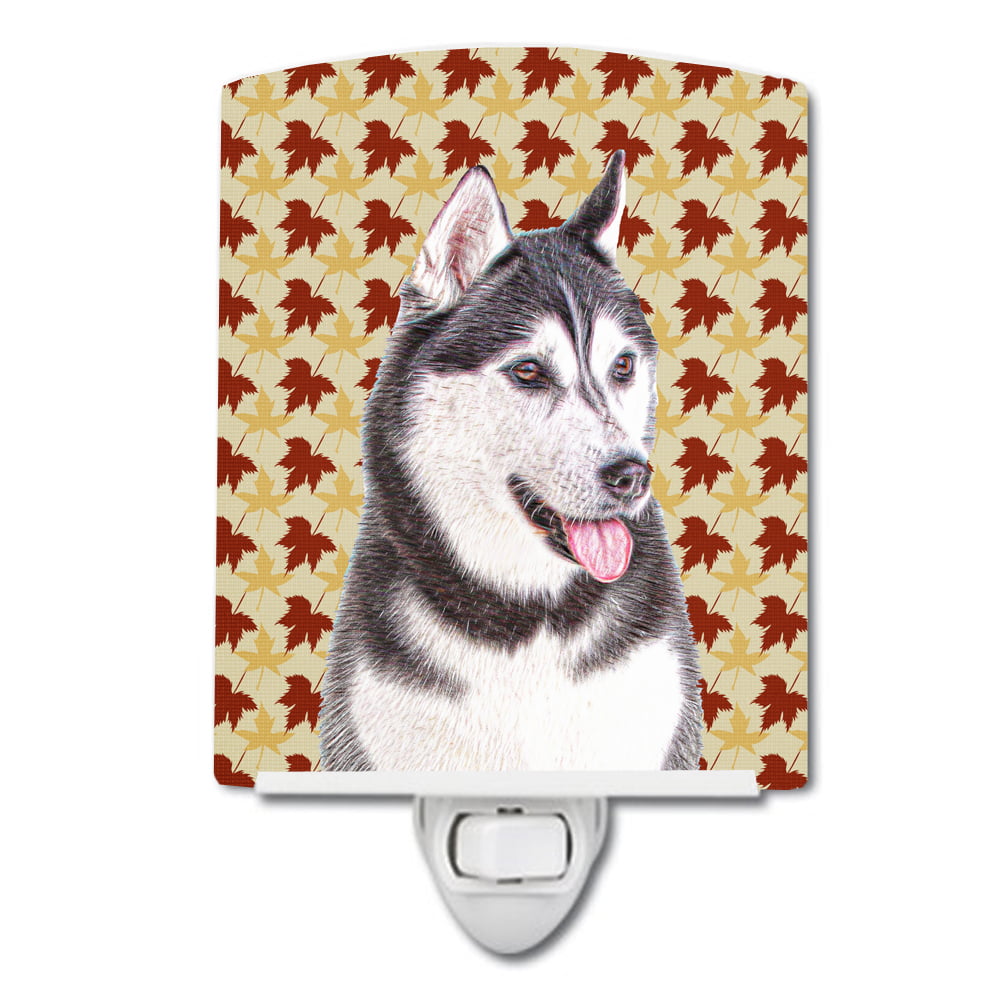 Fall Leaves Alaskan Malamute Ceramic Night Light