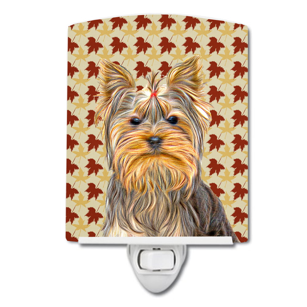 Fall Leaves Yorkie & Yorkshire Terrier Ceramic Night Light