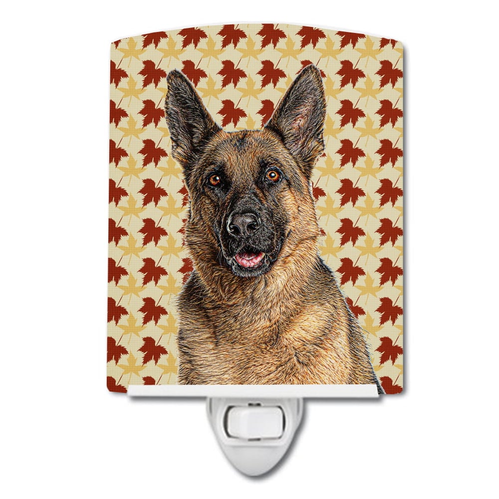 KJ1208CNL Fall Leaves German Shepherd Ceramic Night Light