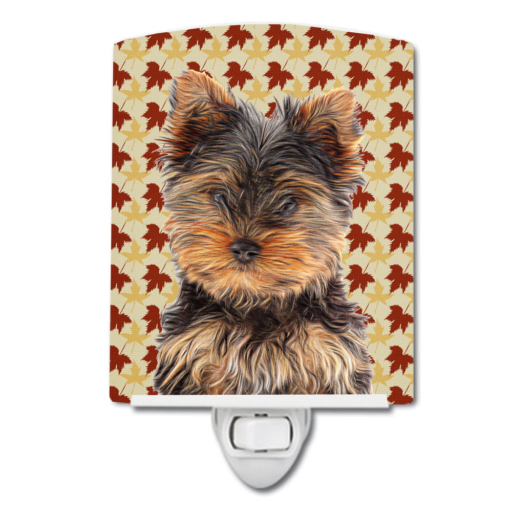 Fall Leaves Yorkie Puppy & Yorkshire Terrier Ceramic Night Light