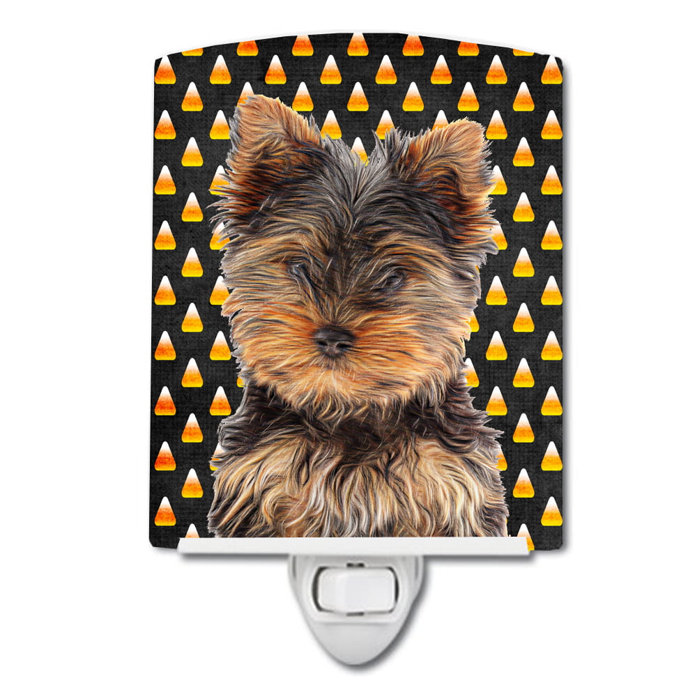 Candy Corn Halloween Yorkie Puppy & Yorkshire Terrier Ceramic Night Light