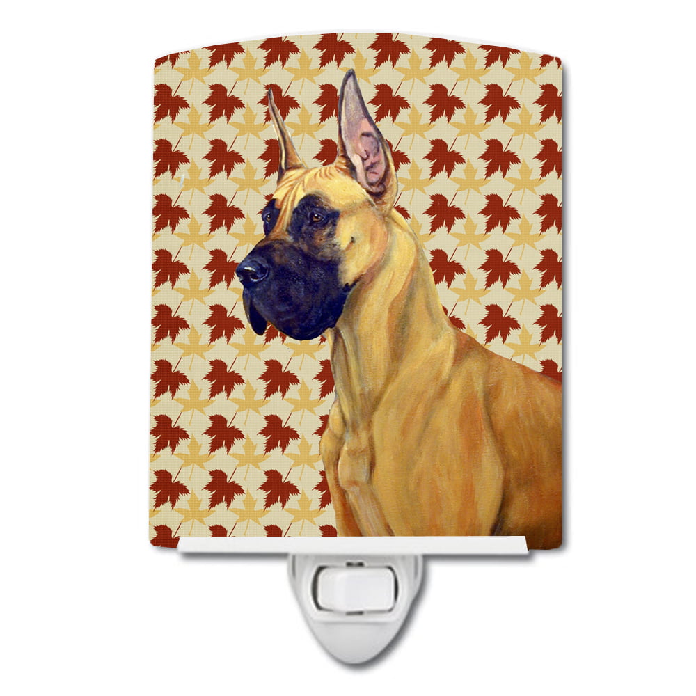 Great Dane Fall Leaves Portrait Ceramic Night Light