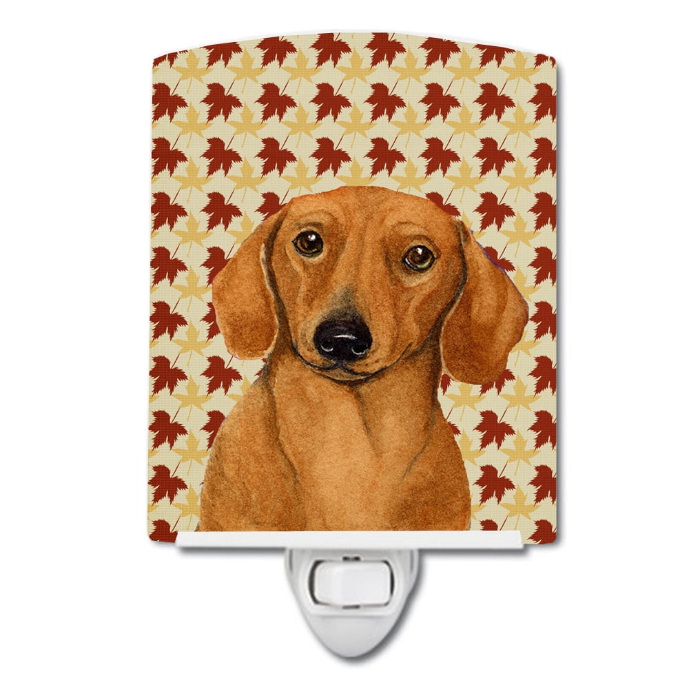 Dachshund Fall Leaves Portrait Ceramic Night Light