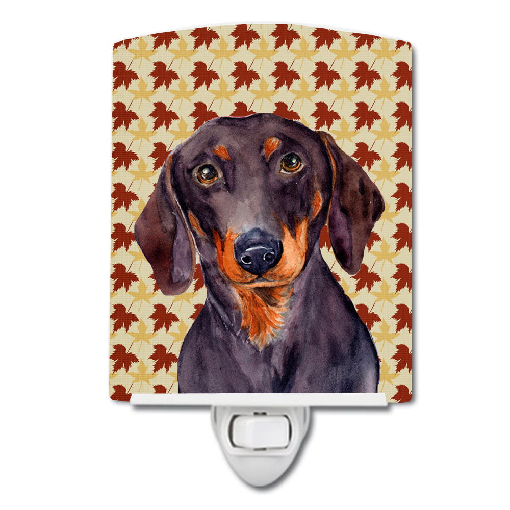 Dachshund Fall Leaves Portrait Ceramic Night Light