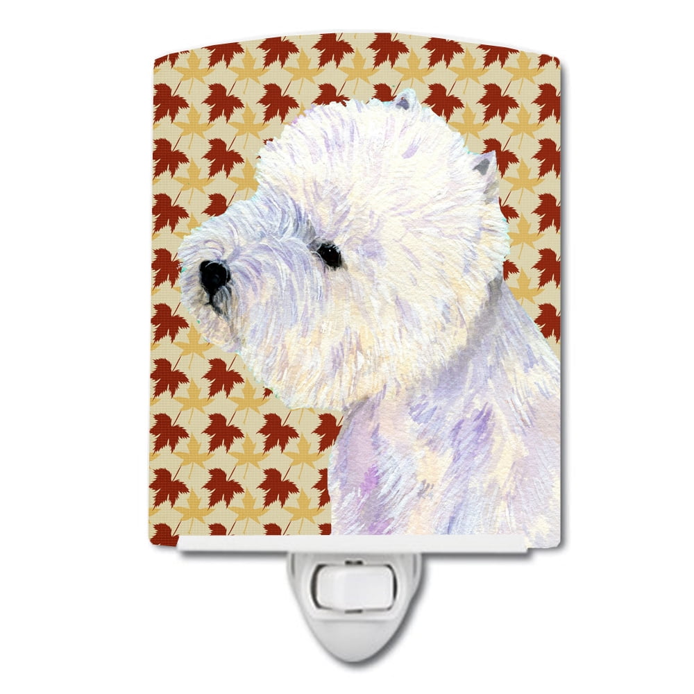 Westie Fall Leaves Portrait Ceramic Night Light