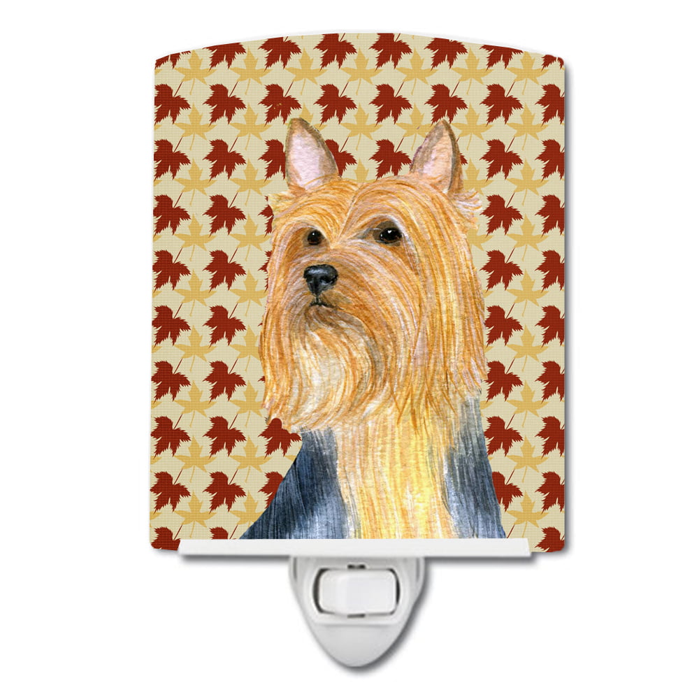 Silky Terrier Fall Leaves Portrait Ceramic Night Light