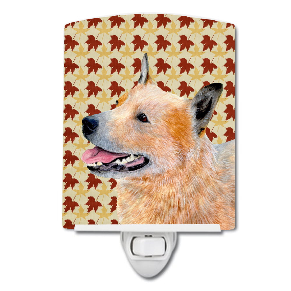 Australian Cattle Dog Fall Leaves Portrait Ceramic Night Light