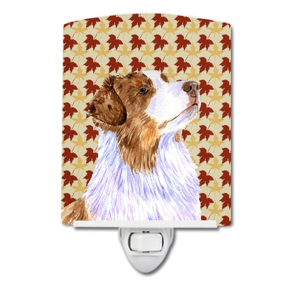 Australian Shepherd Fall Leaves Portrait Ceramic Night Light