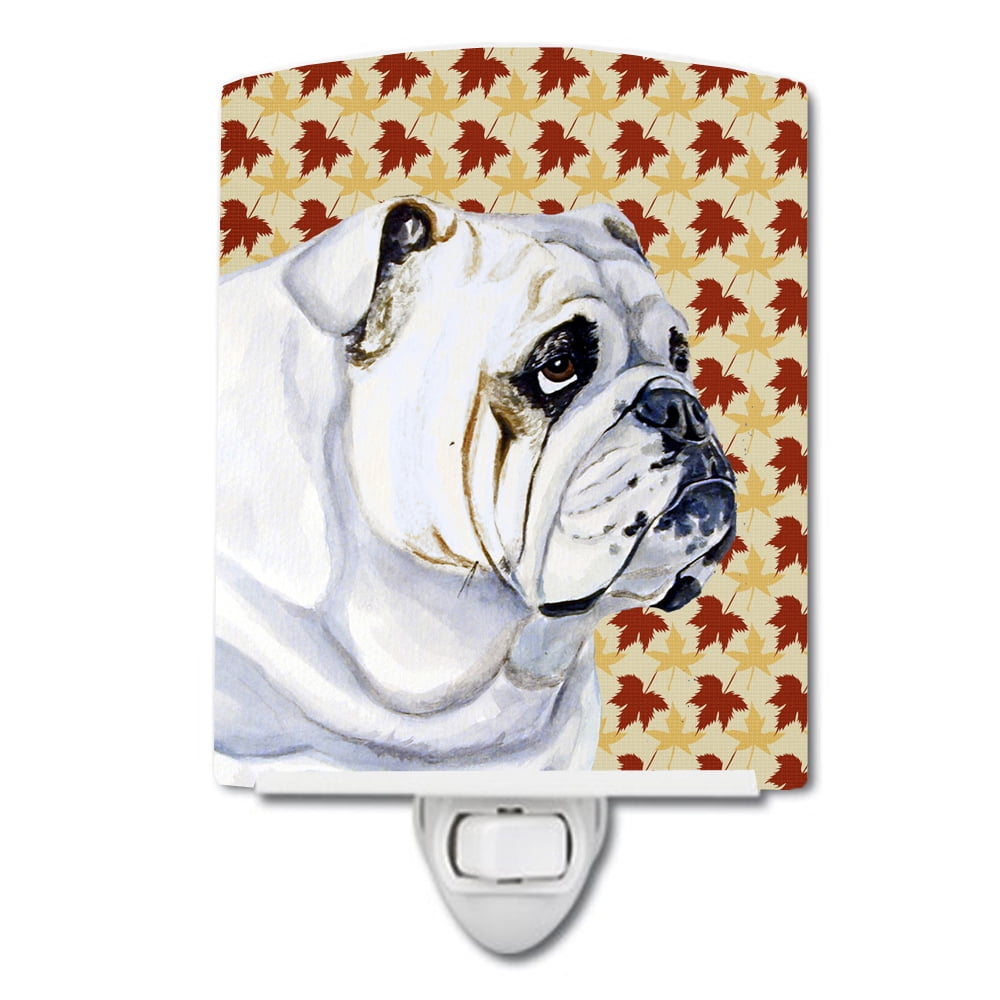Bulldog English Fall Leaves Portrait Ceramic Night Light