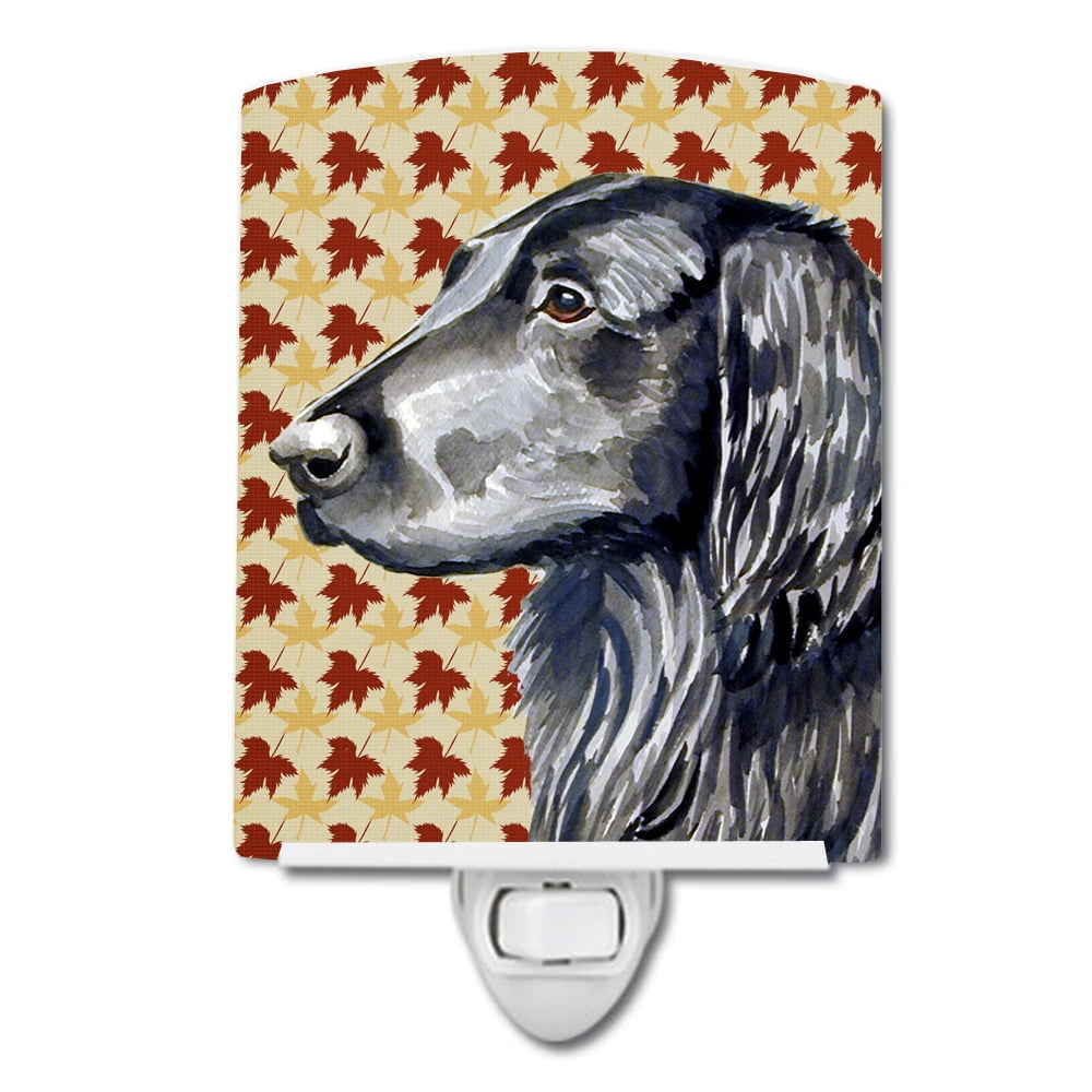 Flat Coated Retriever Fall Leaves Portrait Ceramic Night Light