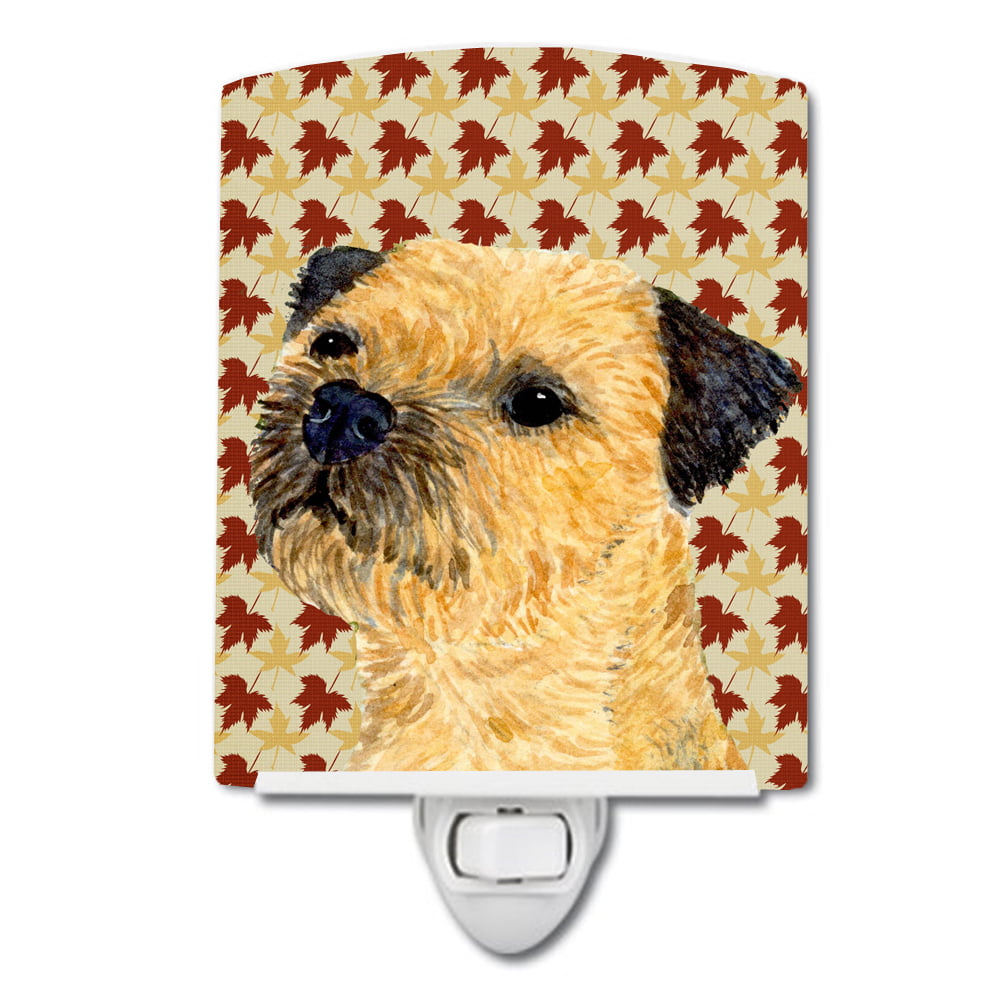 Border Terrier Fall Leaves Portrait Ceramic Night Light