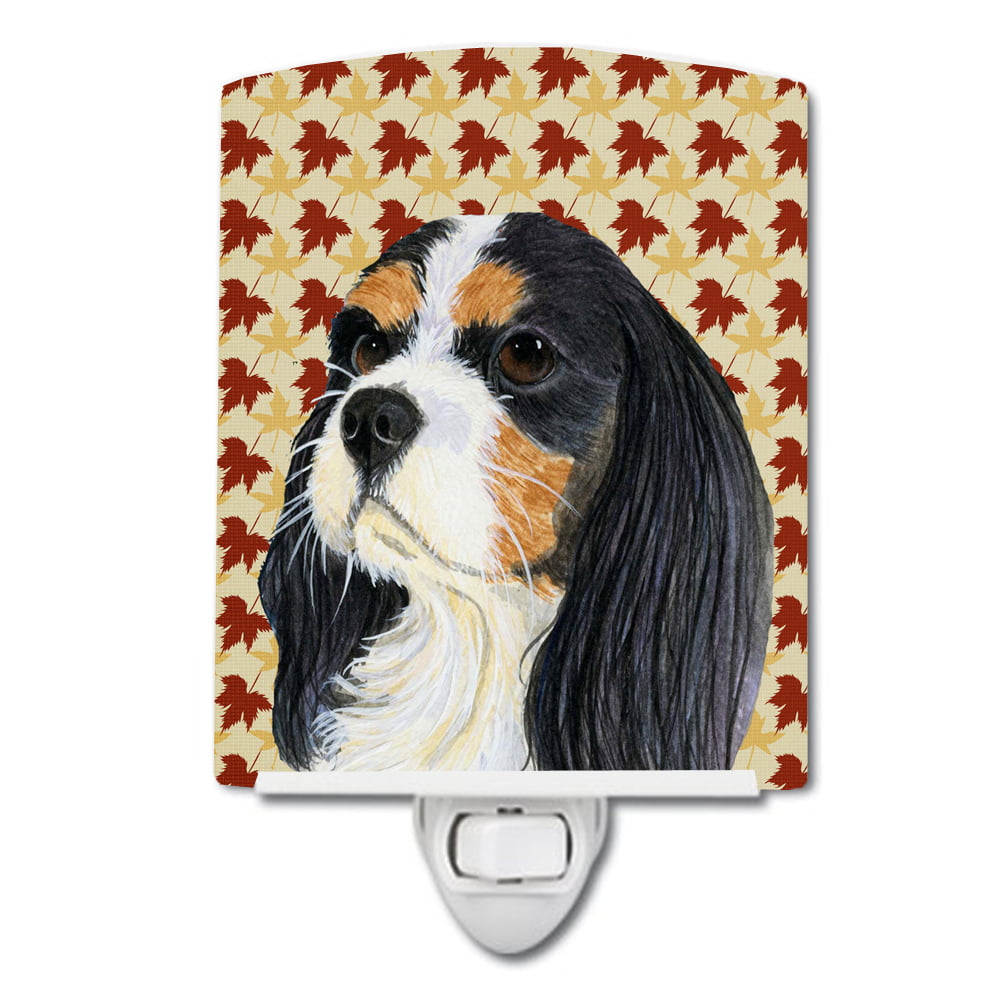 Cavalier Spaniel Fall Leaves Portrait Ceramic Night Light