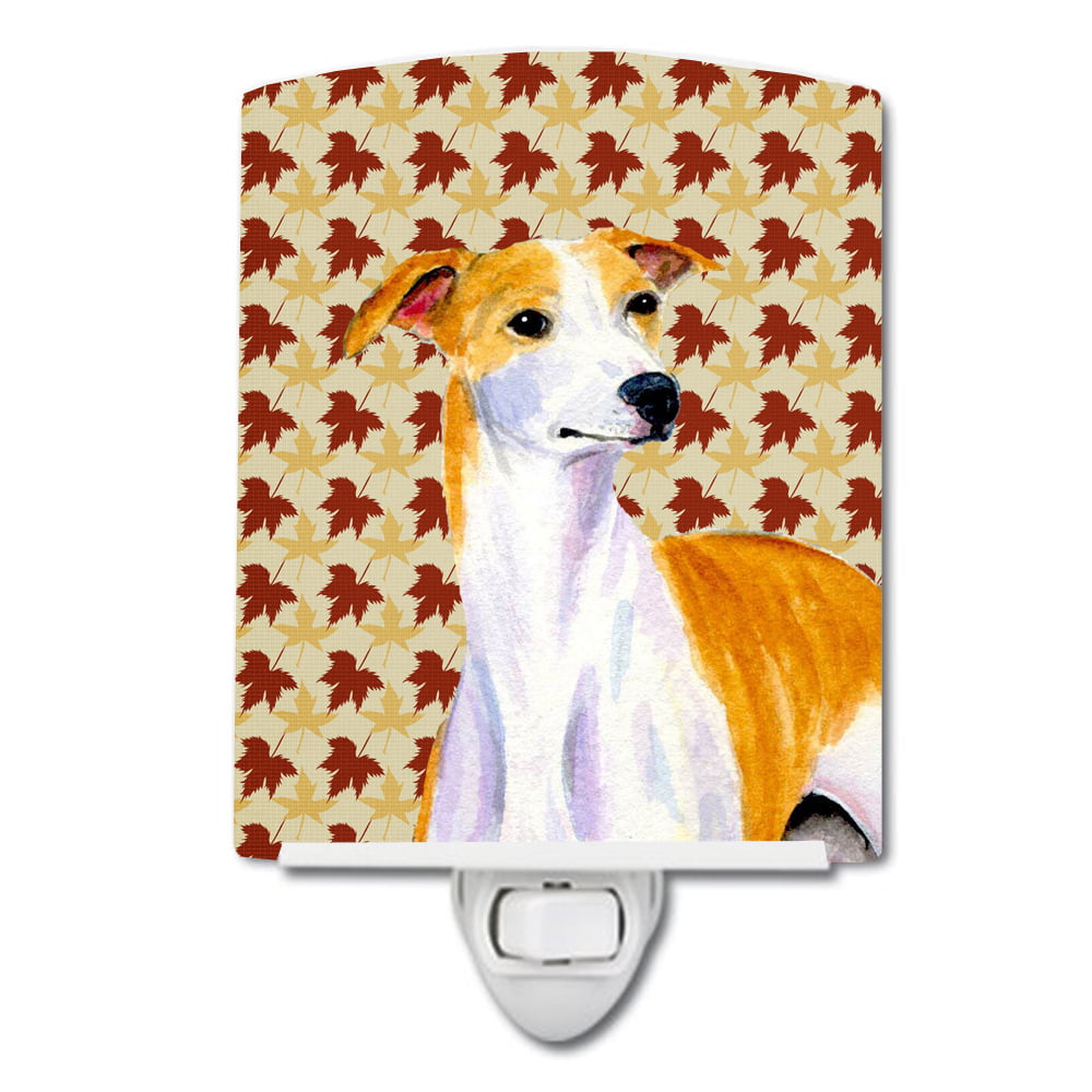 Whippet Fall Leaves Portrait Ceramic Night Light