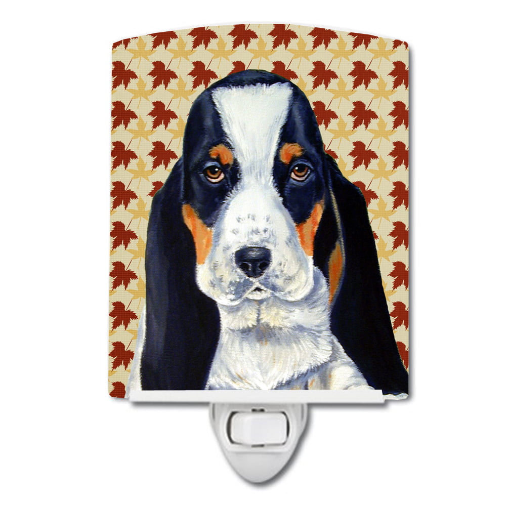 Basset Hound Fall Leaves Portrait Ceramic Night Light