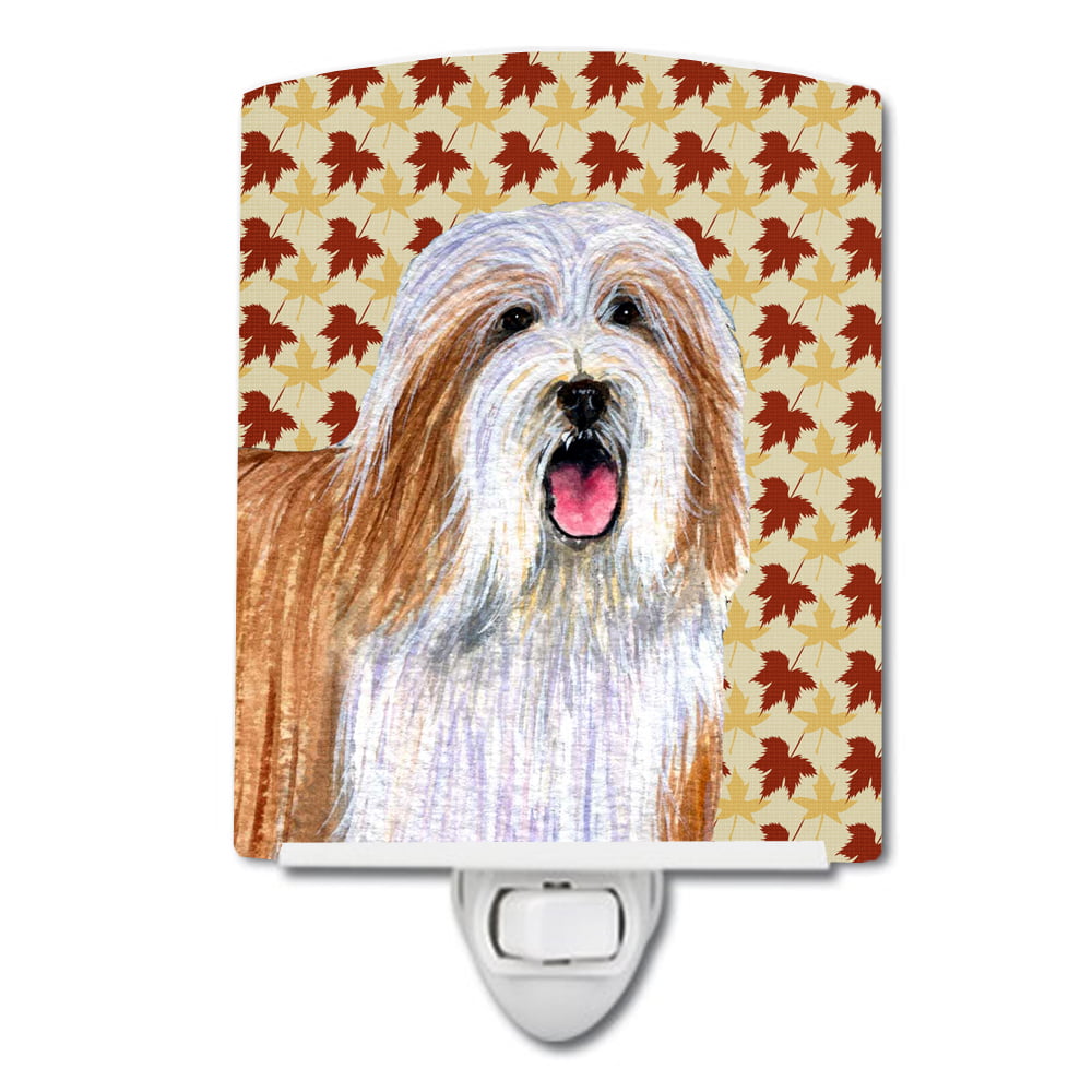Bearded Collie Fall Leaves Portrait Ceramic Night Light