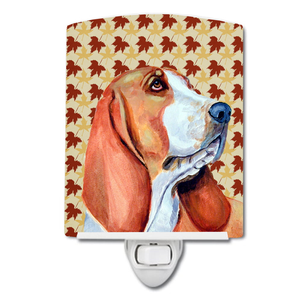 Basset Hound Fall Leaves Portrait Ceramic Night Light