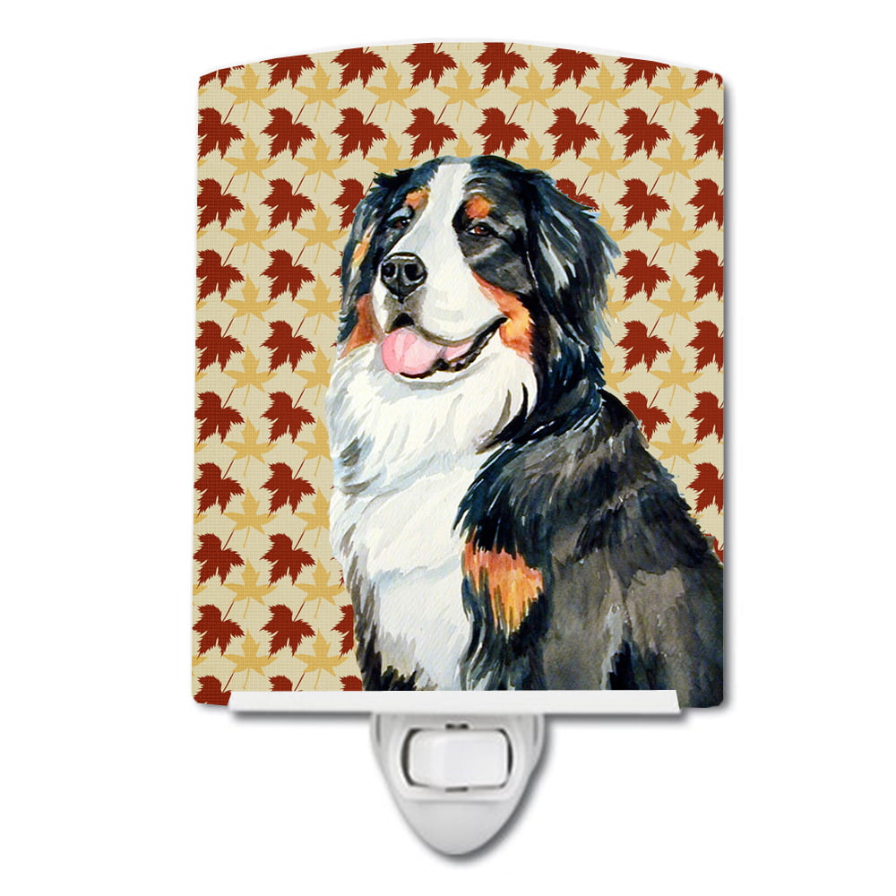 Bernese Mountain Dog Fall Leaves Portrait Ceramic Night Light