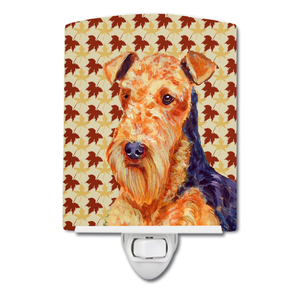 Airedale Fall Leaves Portrait Ceramic Night Light