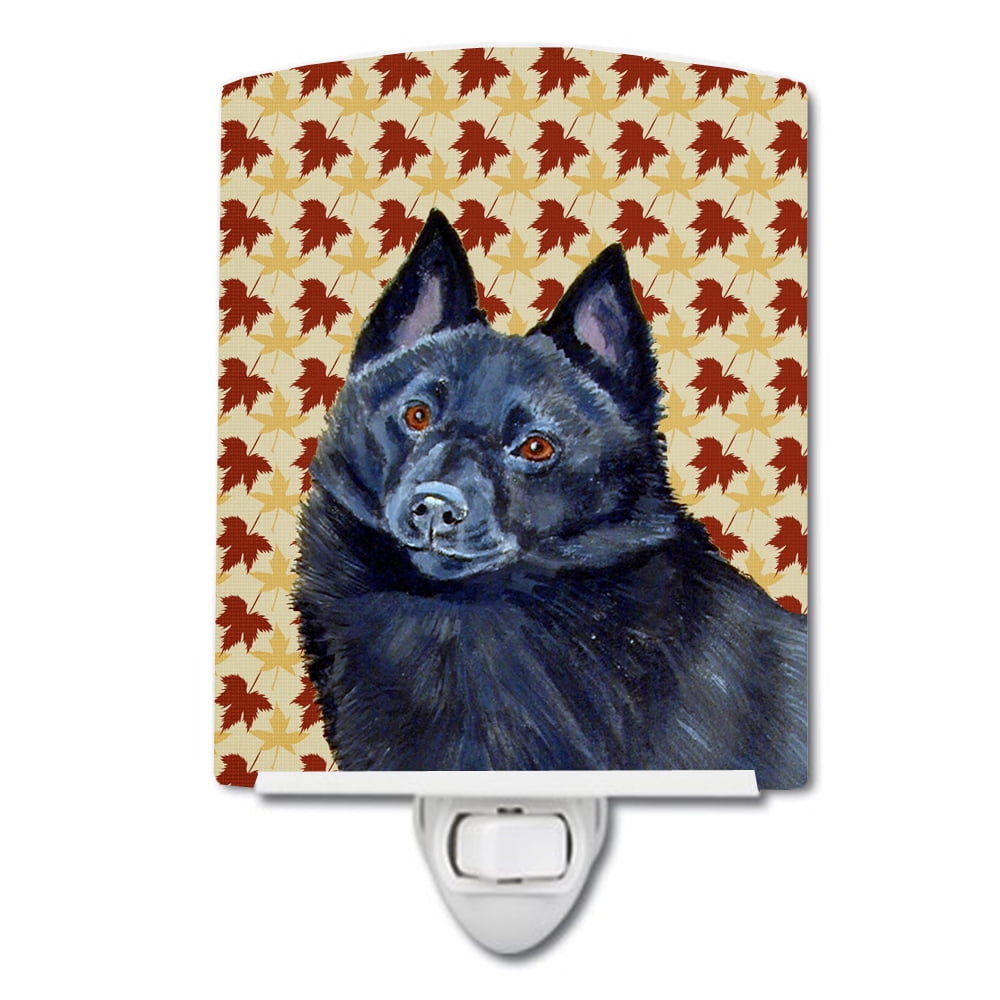 Schipperke Fall Leaves Portrait Ceramic Night Light