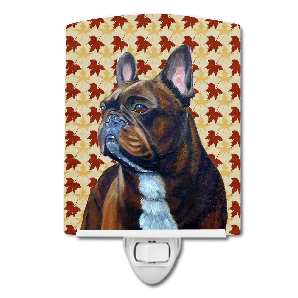 French Bulldog Fall Leaves Portrait Ceramic Night Light