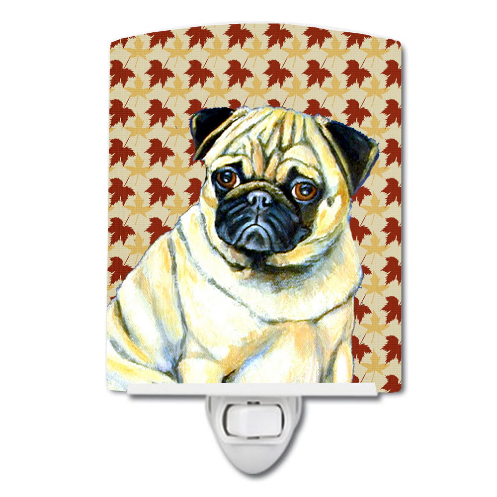 Pug Fall Leaves Portrait Ceramic Night Light