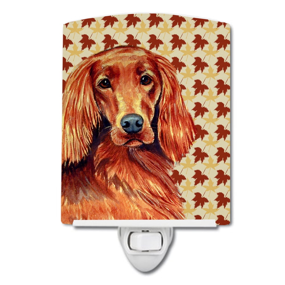 Irish Setter Fall Leaves Portrait Ceramic Night Light
