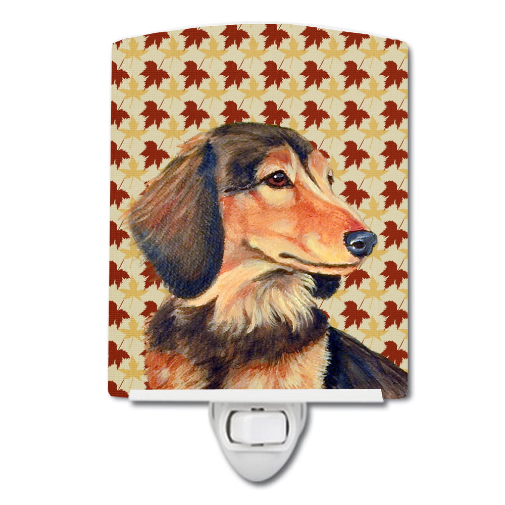 Dachshund Fall Leaves Portrait Ceramic Night Light