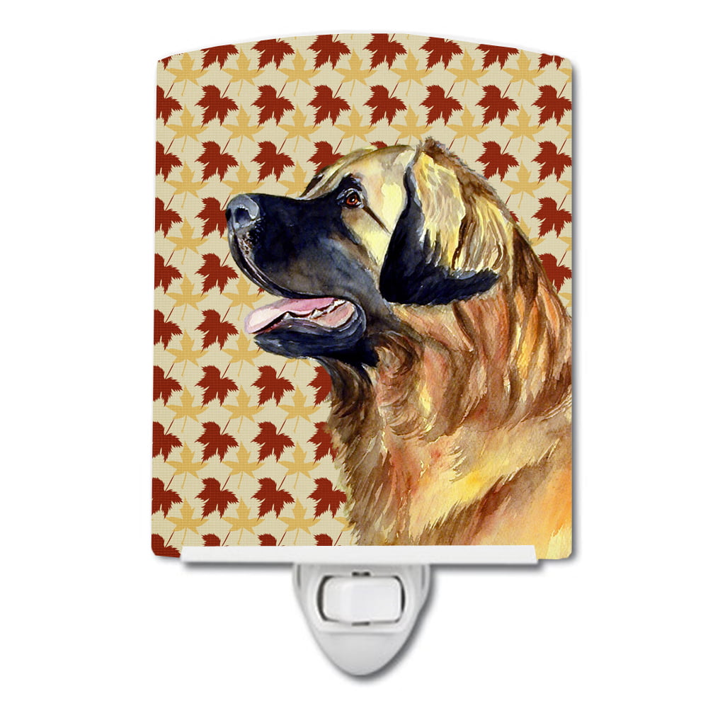 Leonberger Fall Leaves Portrait Ceramic Night Light