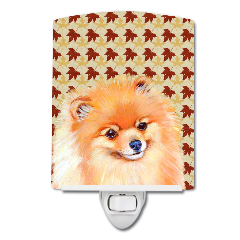 Pomeranian Fall Leaves Portrait Ceramic Night Light