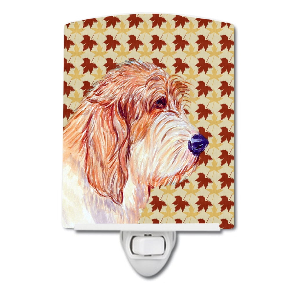 Petit Basset Griffon Vendeen Fall Leaves Portrait Ceramic Night Light
