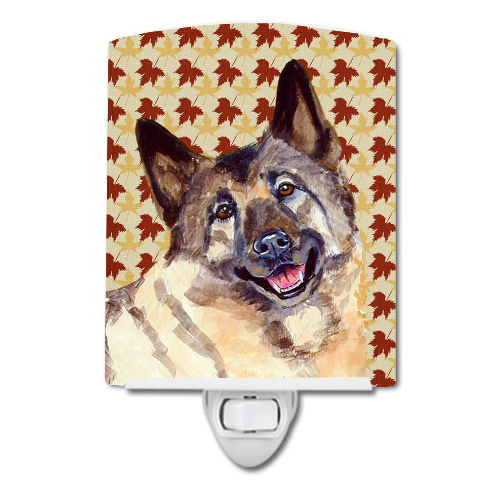 Norwegian Elkhound Fall Leaves Portrait Ceramic Night Light