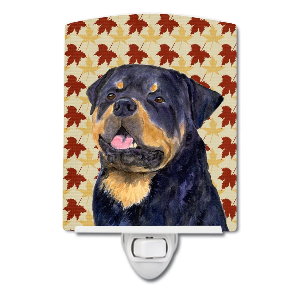 Rottweiler Fall Leaves Portrait Ceramic Night Light