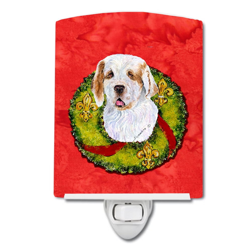 SS4189CNL Clumber Spaniel Cristmas Wreath Ceramic Night Light