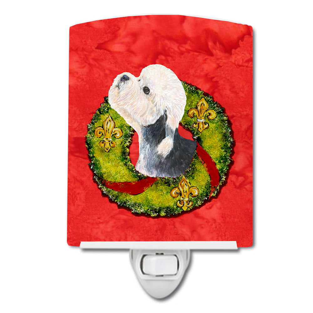 Dandie Dinmont Terrier Cristmas Wreath Ceramic Night Light