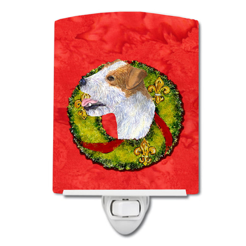 Jack Russell Terrier Cristmas Wreath Ceramic Night Light