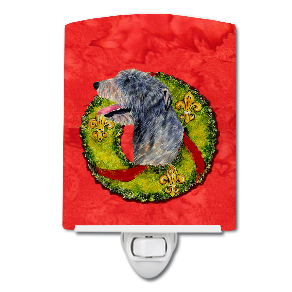 Irish Wolfhound Cristmas Wreath Ceramic Night Light