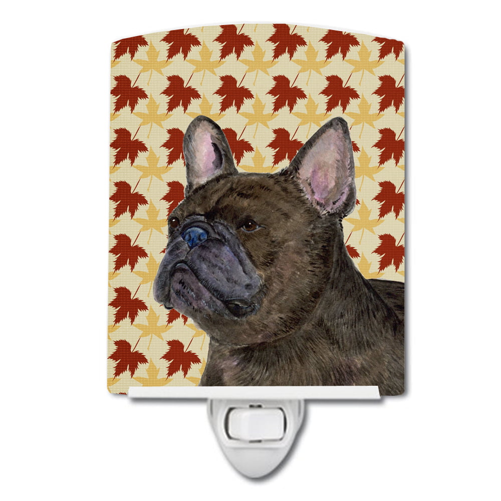 French Bulldog Fall Leaves Portrait Ceramic Night Light